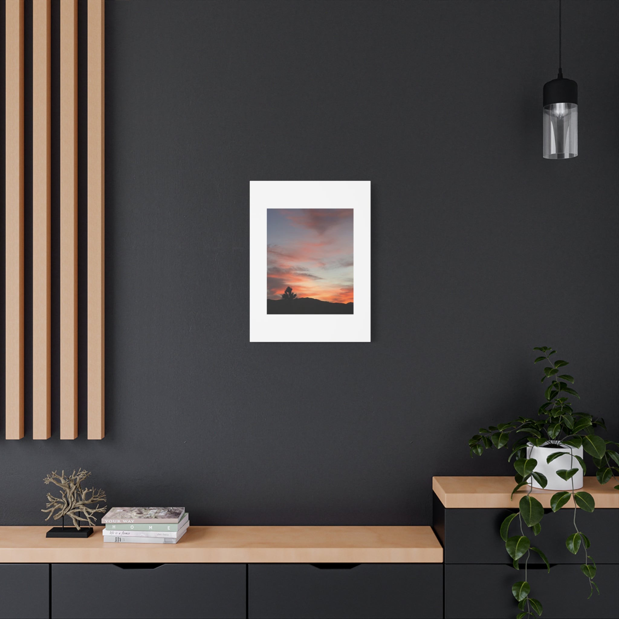 Joshua Tree Pink Sunset Print — Peach Sky Desert Silhouette Wall Art