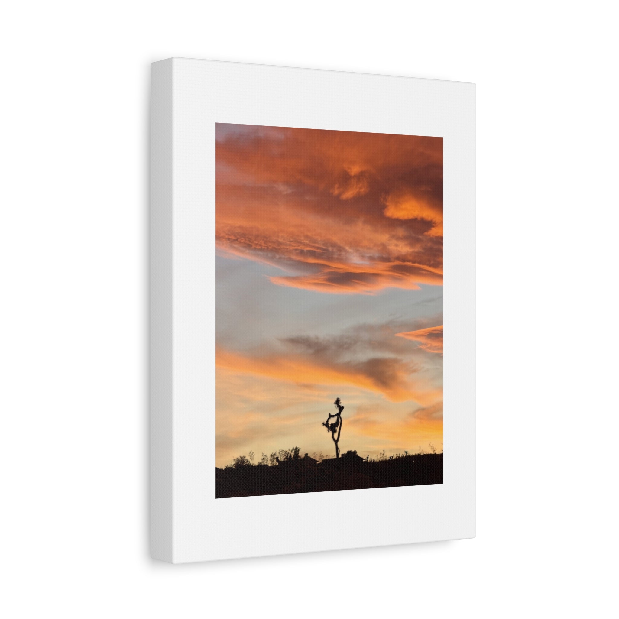 Lone Joshua Tree Sunset Print — Desert Silhouette Orange Sky Wall Art