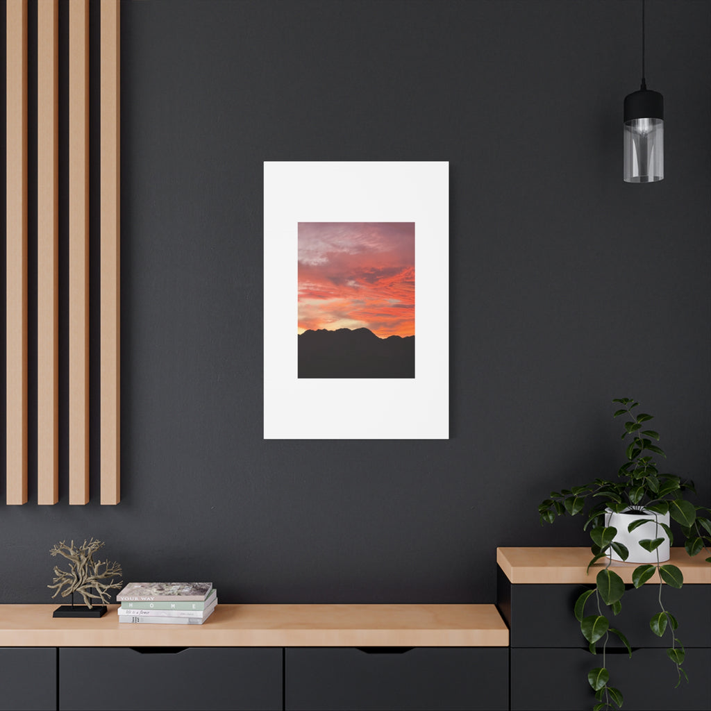 Mountain Ridgeline Sunset Print — Coral Sky Desert Landscape Wall Art