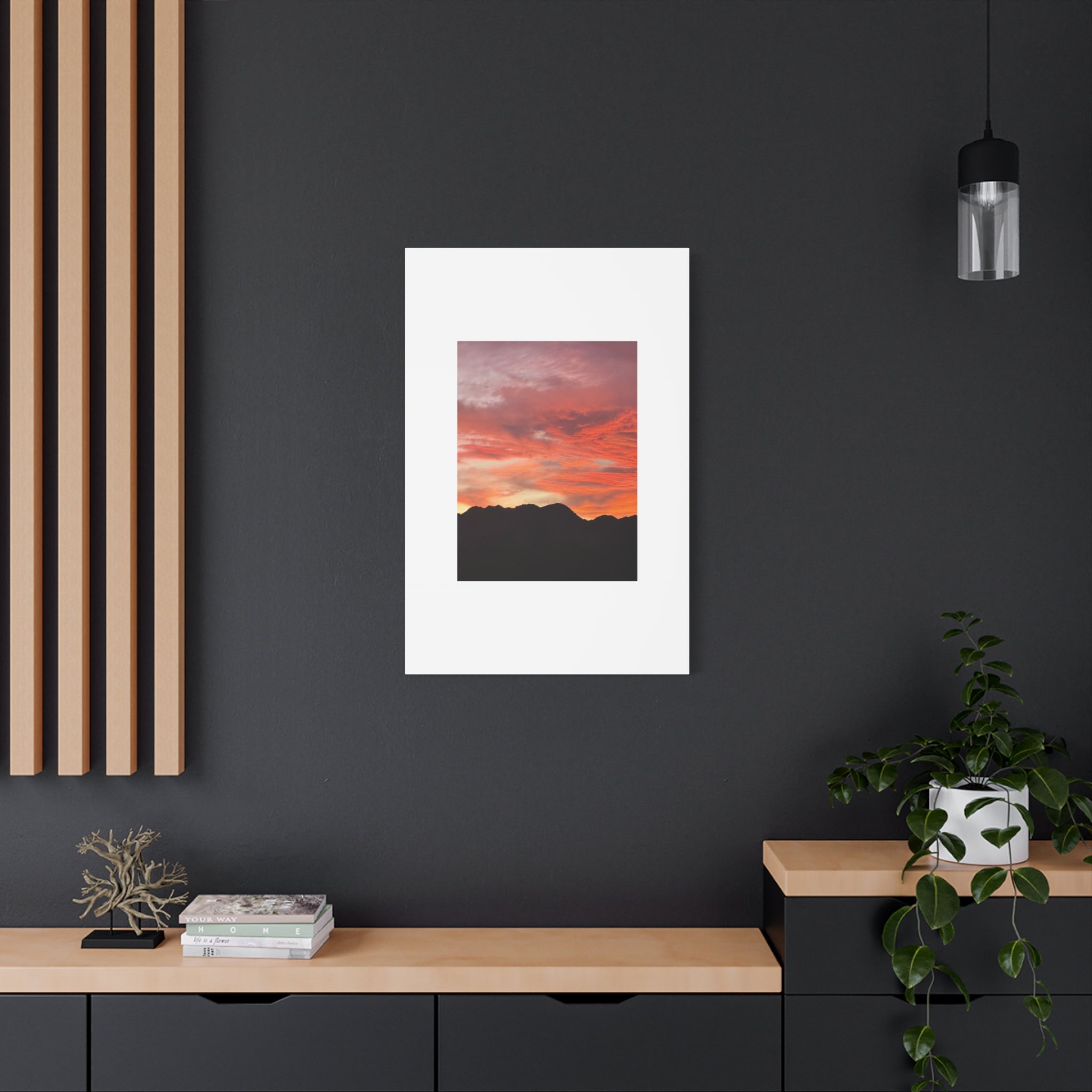 Mountain Ridgeline Sunset Print — Coral Sky Desert Landscape Wall Art