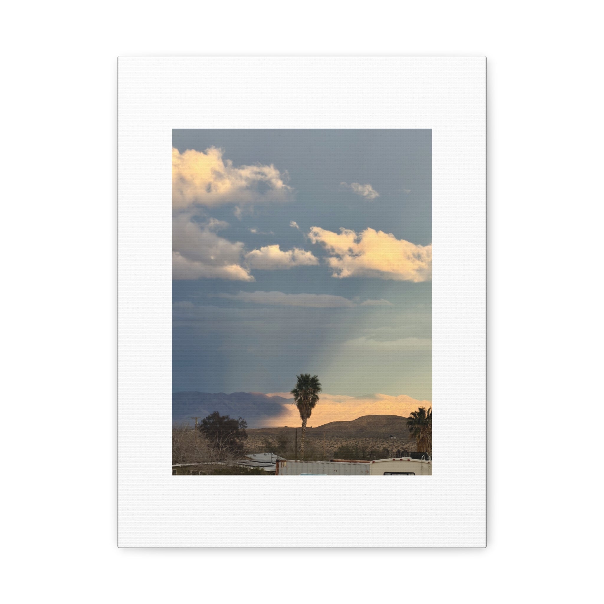 Desert Storm Light Print — Sunlit Mountains Rain Cloud Photography Wall Art