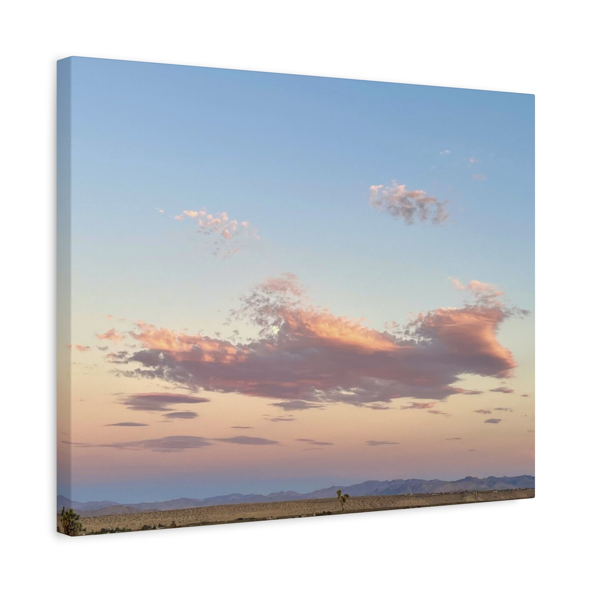 Mojave Moonrise Pastel Clouds Print — Wide Desert Landscape Wall Art