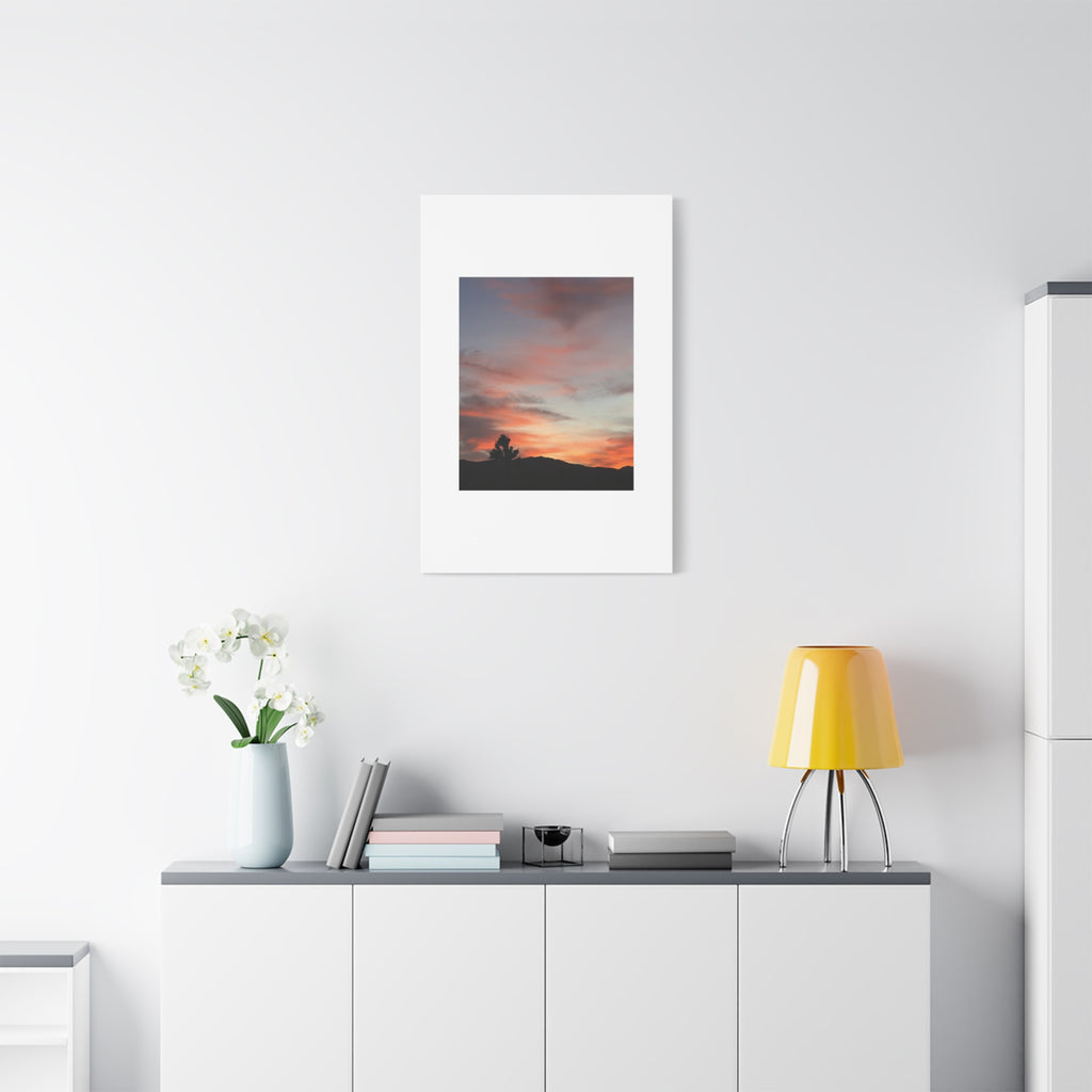 Joshua Tree Pink Sunset Print — Peach Sky Desert Silhouette Wall Art