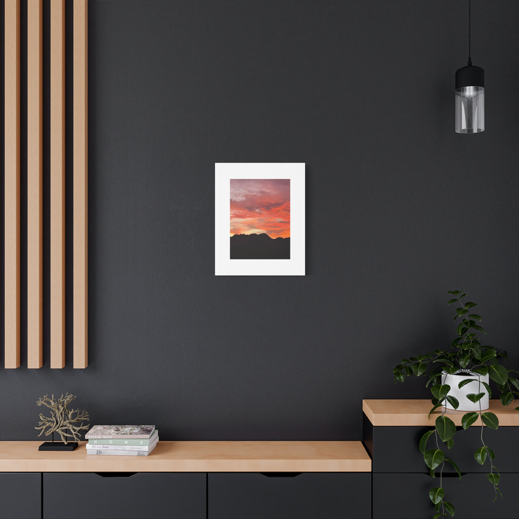 Mountain Ridgeline Sunset Print — Coral Sky Desert Landscape Wall Art