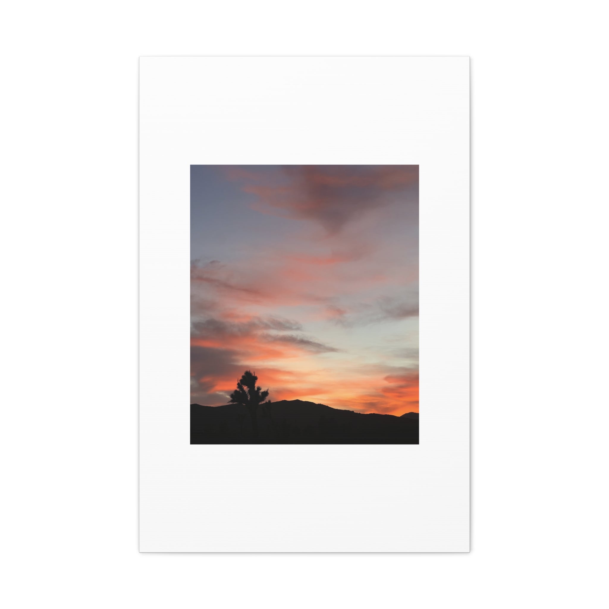 Joshua Tree Pink Sunset Print — Peach Sky Desert Silhouette Wall Art