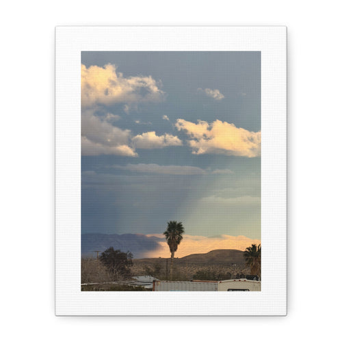 Desert Storm Light Print — Sunlit Mountains Rain Cloud Photography Wall Art