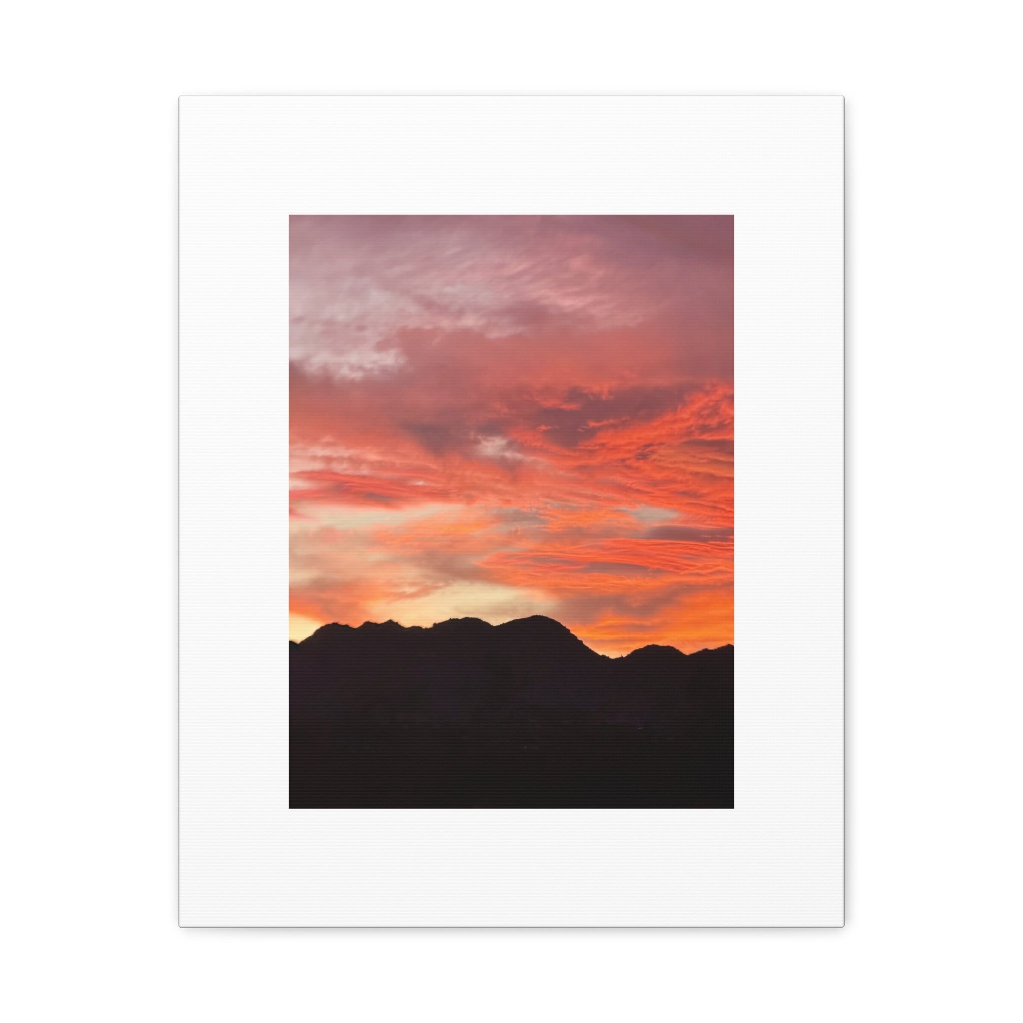 Mountain Ridgeline Sunset Print — Coral Sky Desert Landscape Wall Art