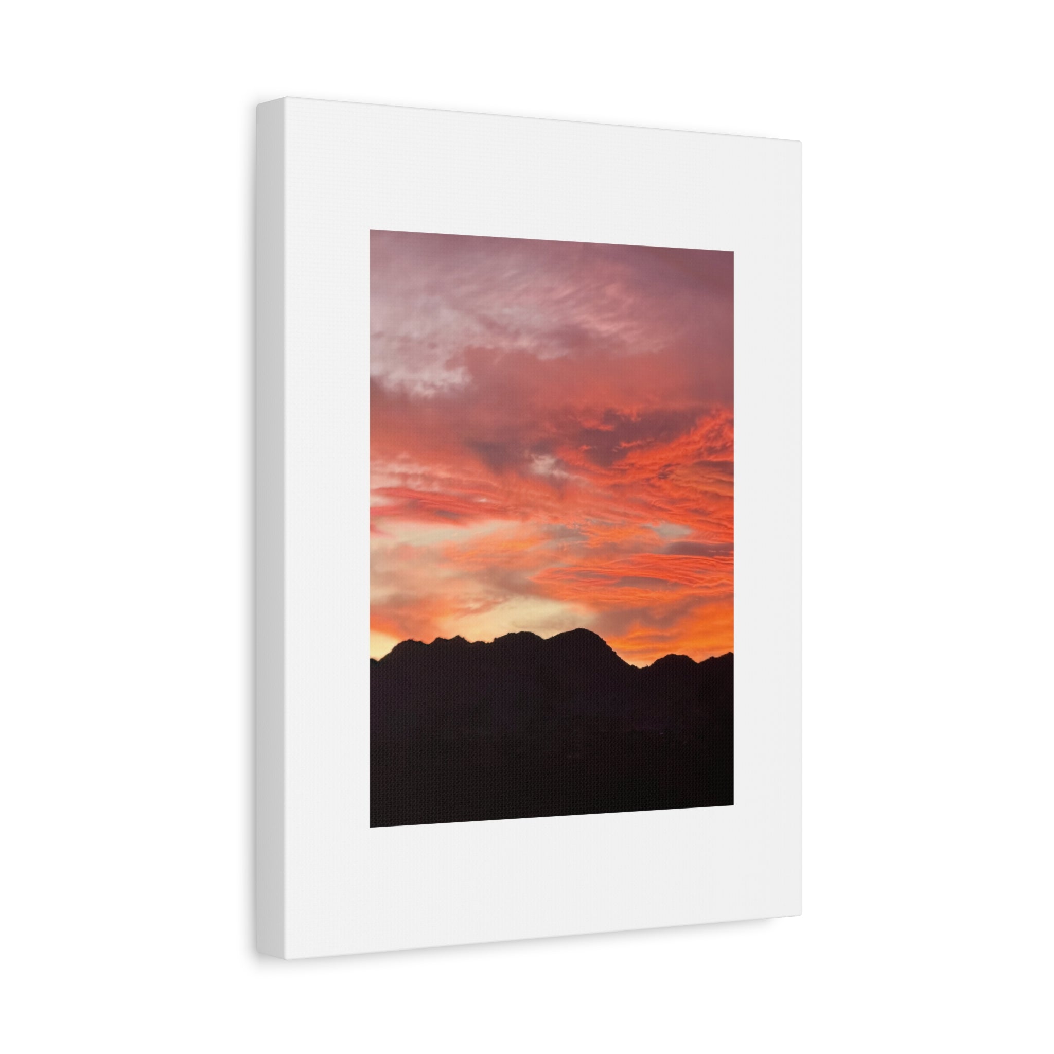 Mountain Ridgeline Sunset Print — Coral Sky Desert Landscape Wall Art