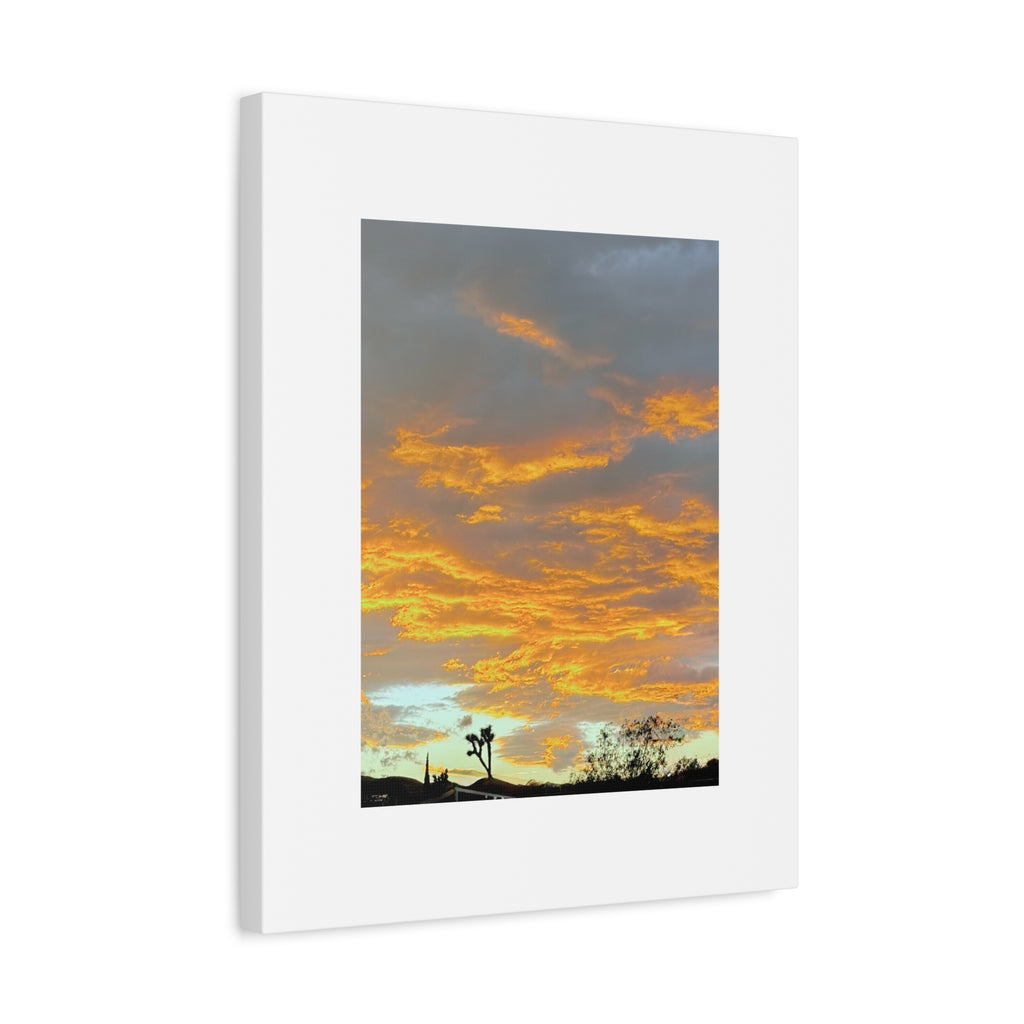 Joshua Tree Fire Sky Print — Golden Sunset Clouds Desert Silhouette Wall Art