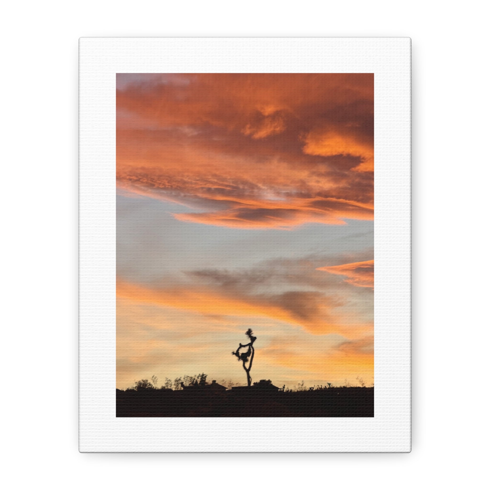 Lone Joshua Tree Sunset Print — Desert Silhouette Orange Sky Wall Art