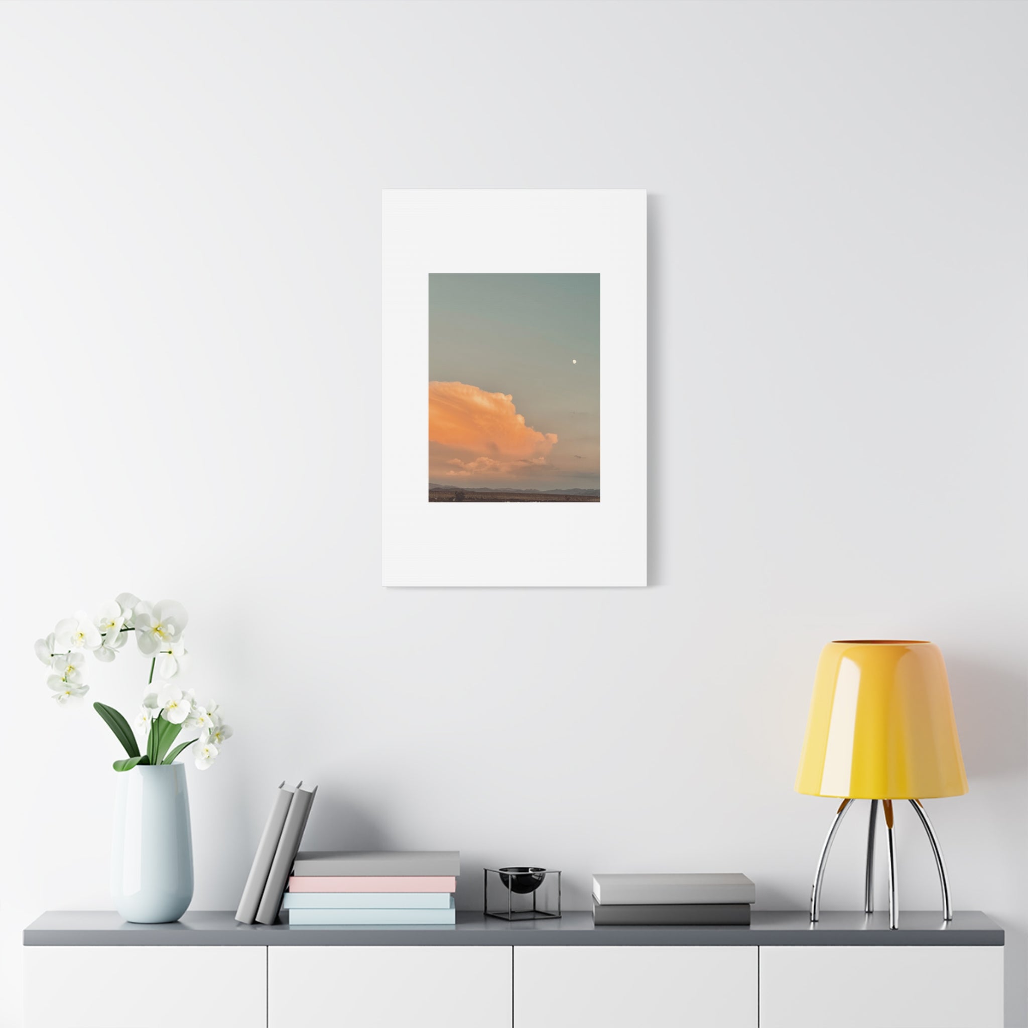 Desert Thunderhead Moonrise Print — Peach Cloud Mojave Sky Wall Art