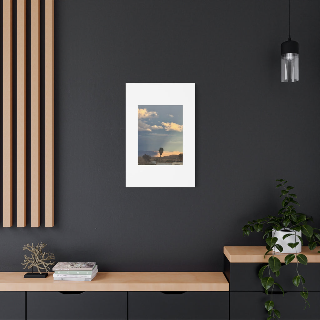 Desert Storm Light Print — Sunlit Mountains Rain Cloud Photography Wall Art