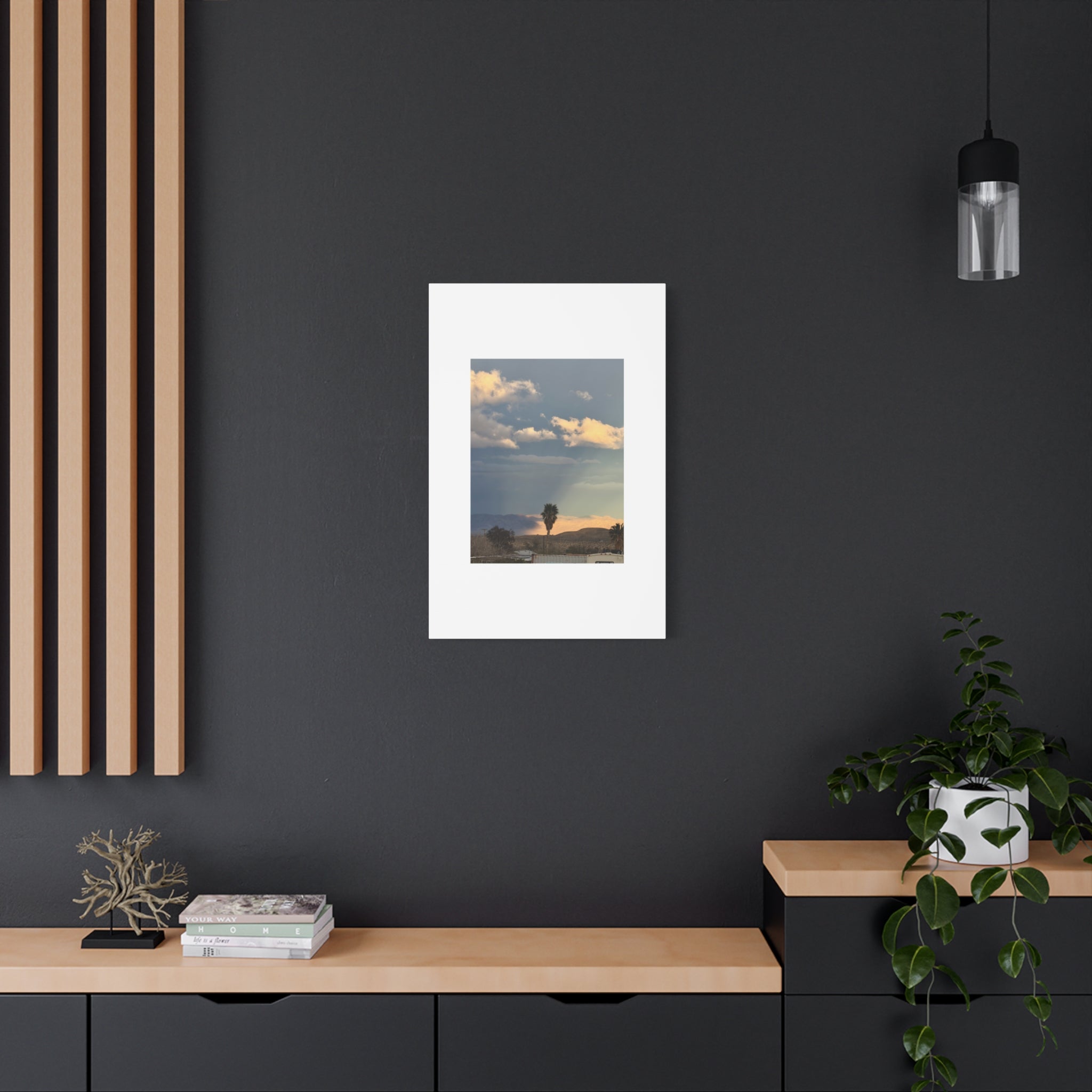 Desert Storm Light Print — Sunlit Mountains Rain Cloud Photography Wall Art