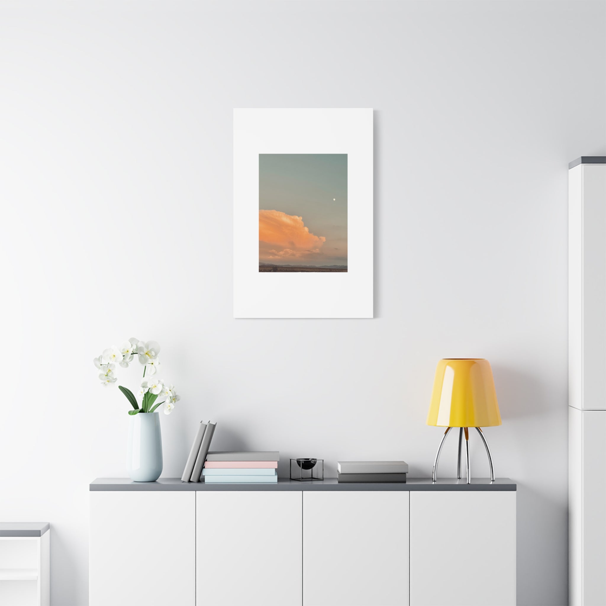 Desert Thunderhead Moonrise Print — Peach Cloud Mojave Sky Wall Art