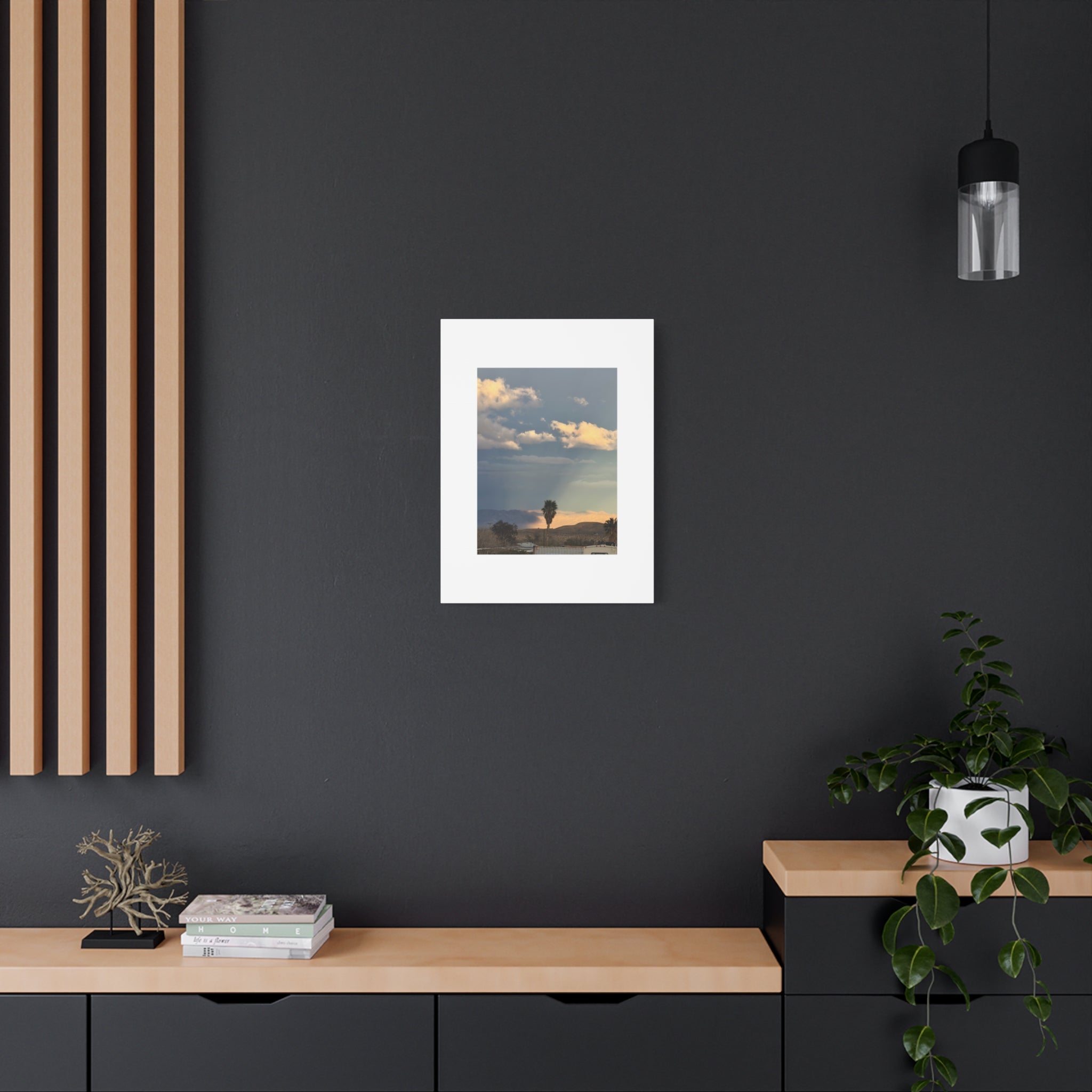 Desert Storm Light Print — Sunlit Mountains Rain Cloud Photography Wall Art