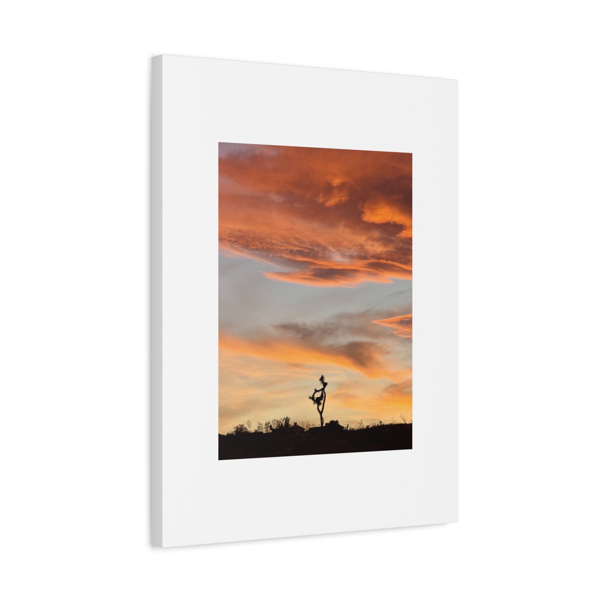 Lone Joshua Tree Sunset Print — Desert Silhouette Orange Sky Wall Art