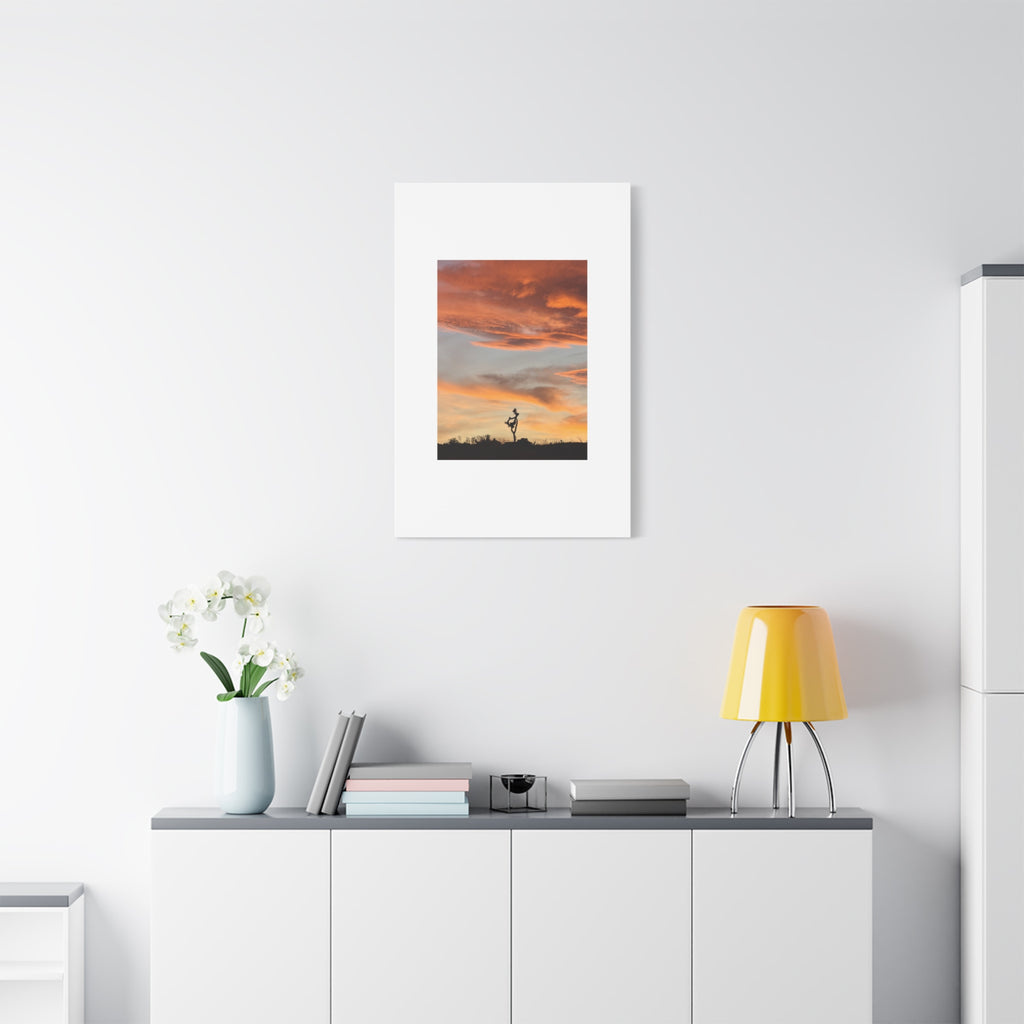 Lone Joshua Tree Sunset Print — Desert Silhouette Orange Sky Wall Art