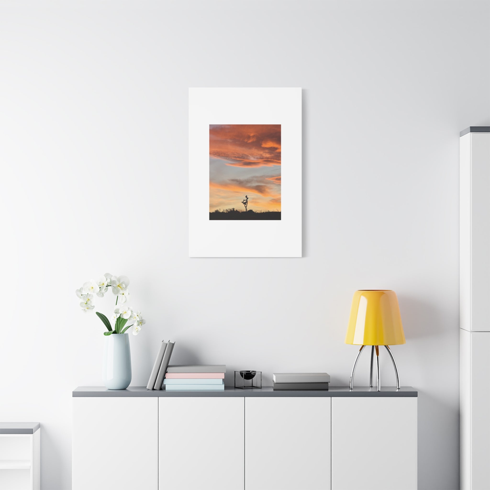 Lone Joshua Tree Sunset Print — Desert Silhouette Orange Sky Wall Art