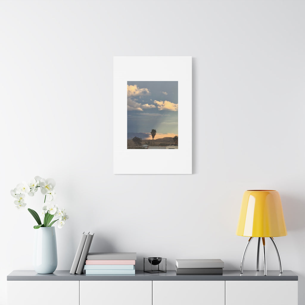 Desert Storm Light Print — Sunlit Mountains Rain Cloud Photography Wall Art