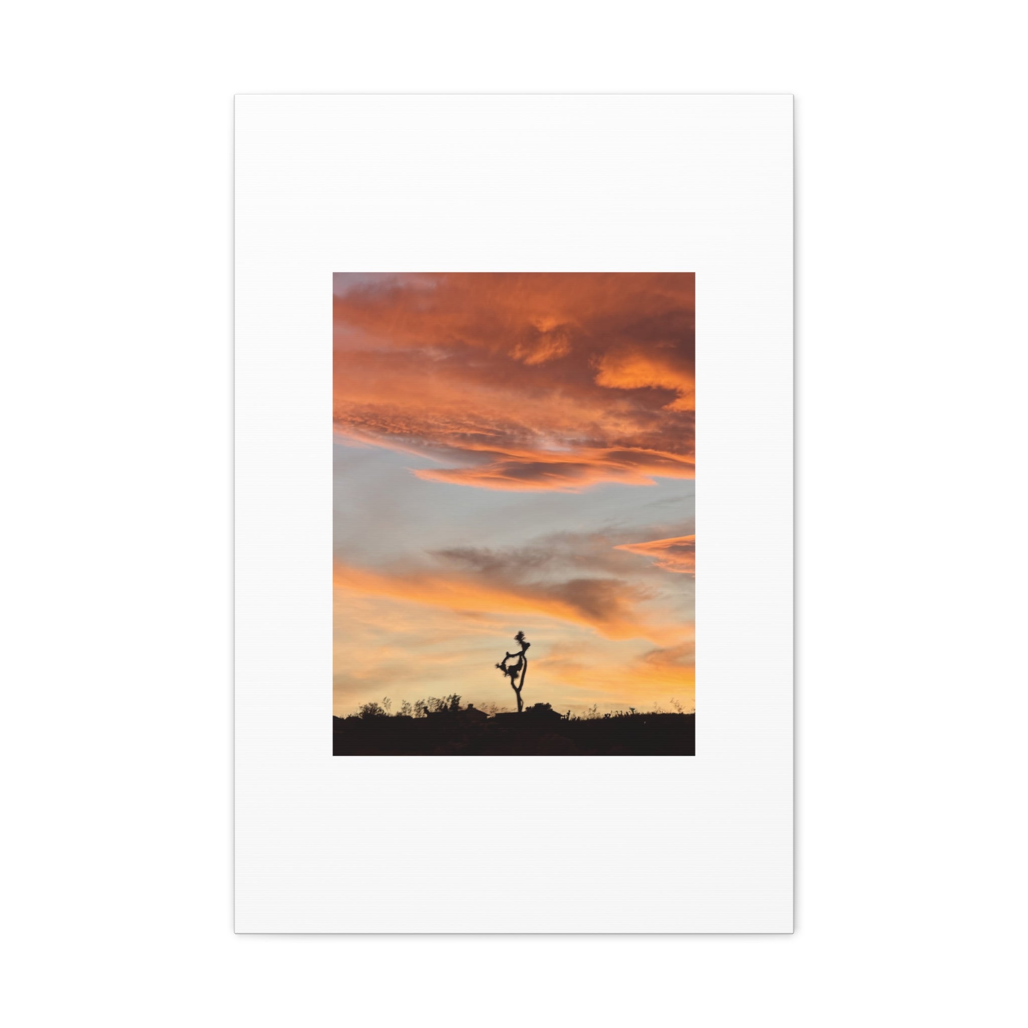 Lone Joshua Tree Sunset Print — Desert Silhouette Orange Sky Wall Art