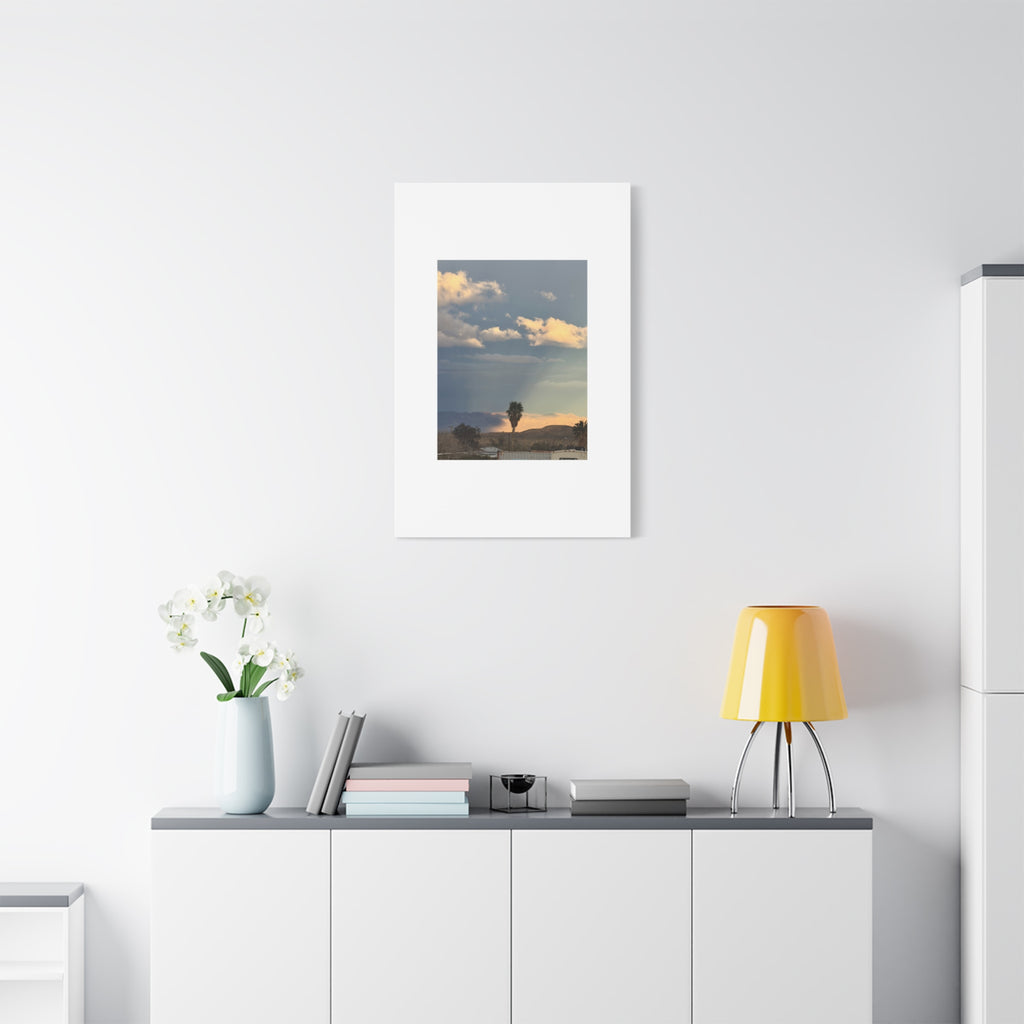 Desert Storm Light Print — Sunlit Mountains Rain Cloud Photography Wall Art