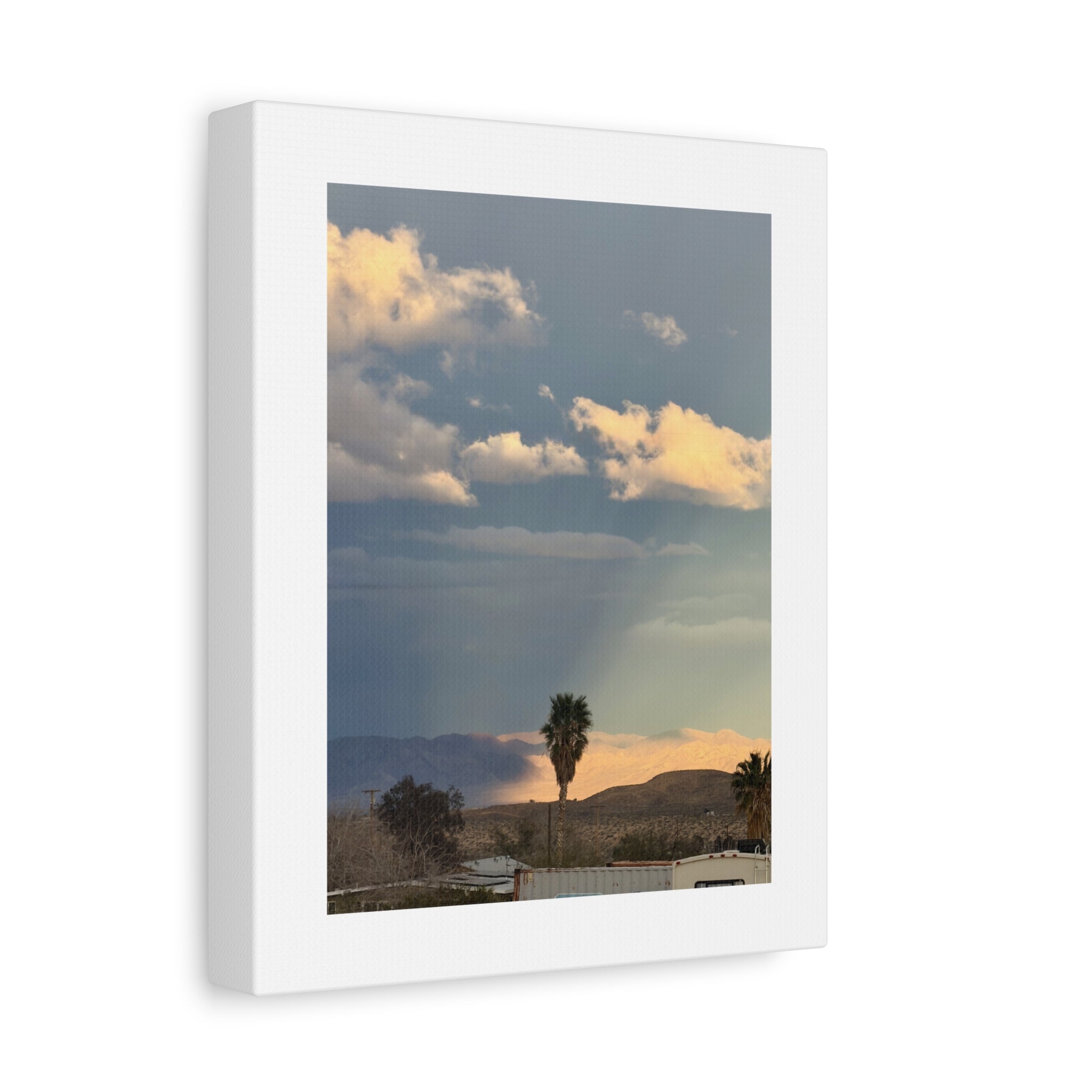 Desert Storm Light Print — Sunlit Mountains Rain Cloud Photography Wall Art