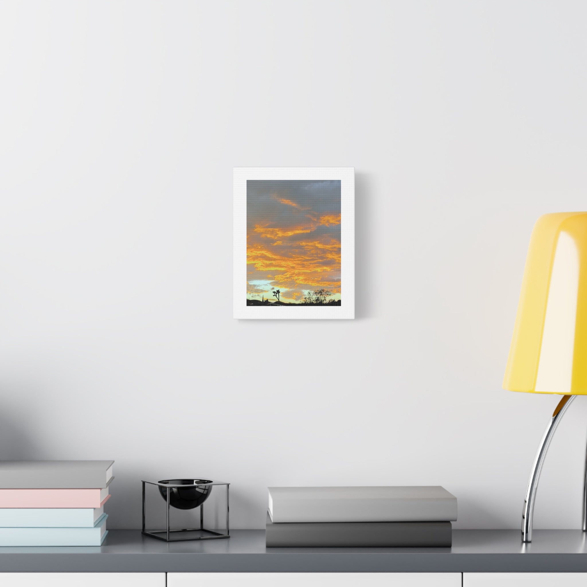 Joshua Tree Fire Sky Print — Golden Sunset Clouds Desert Silhouette Wall Art