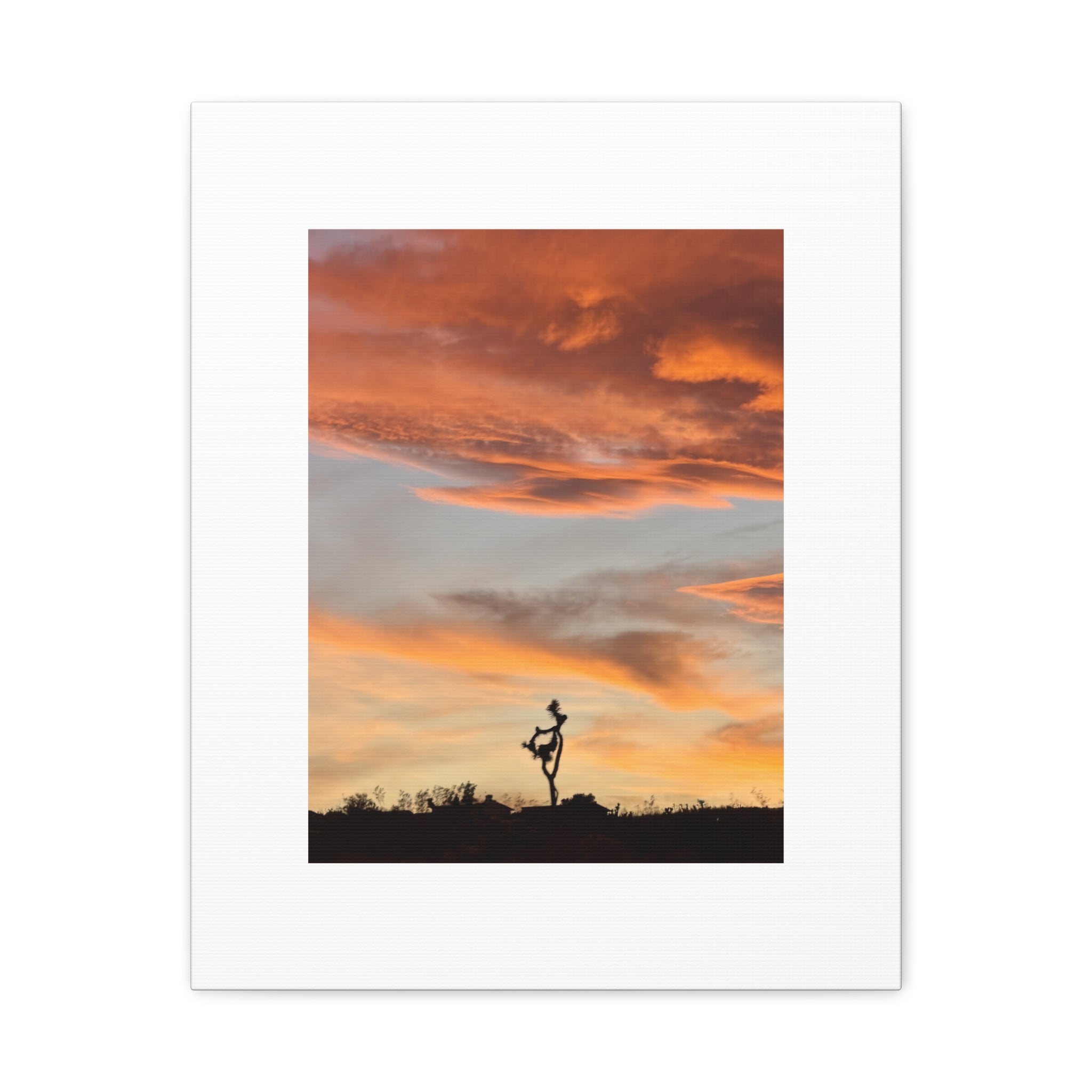 Lone Joshua Tree Sunset Print — Desert Silhouette Orange Sky Wall Art