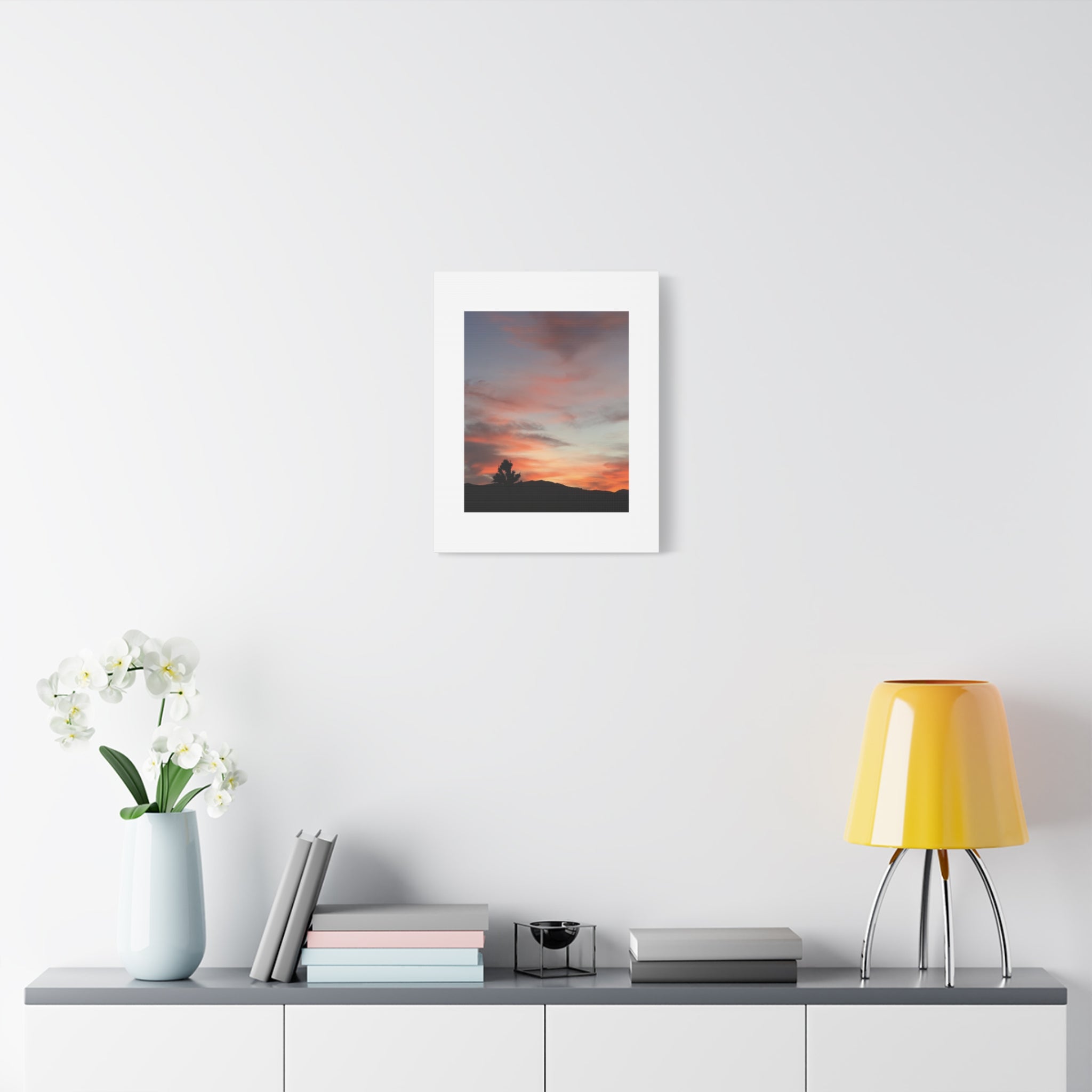 Joshua Tree Pink Sunset Print — Peach Sky Desert Silhouette Wall Art