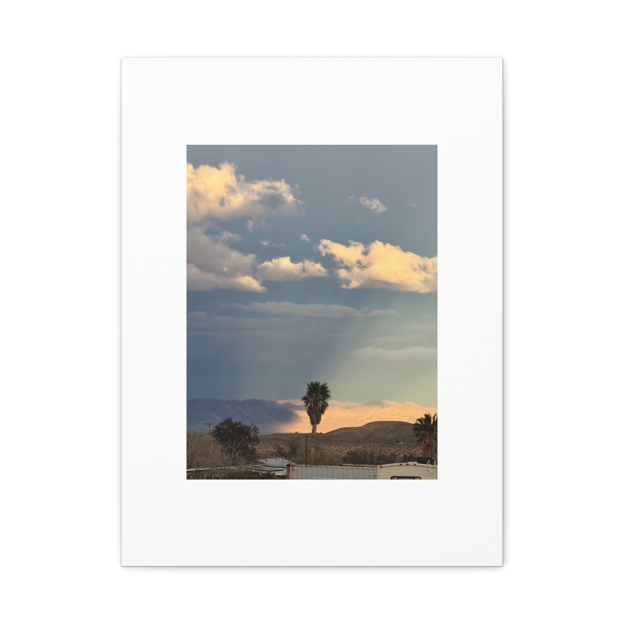 Desert Storm Light Print — Sunlit Mountains Rain Cloud Photography Wall Art