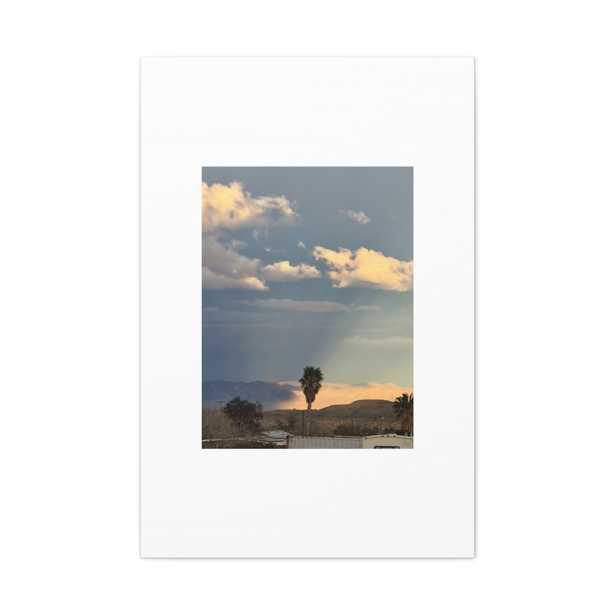 Desert Storm Light Print — Sunlit Mountains Rain Cloud Photography Wall Art