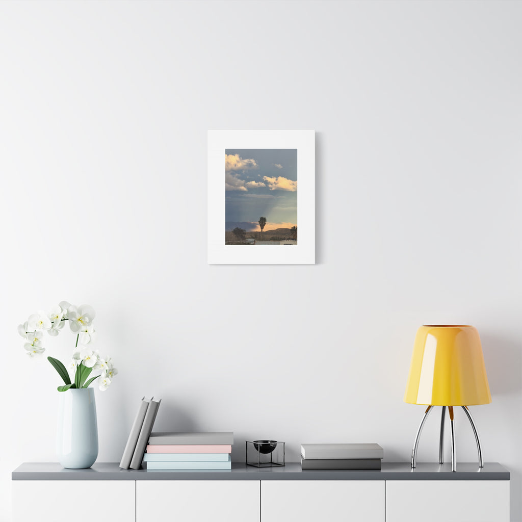 Desert Storm Light Print — Sunlit Mountains Rain Cloud Photography Wall Art