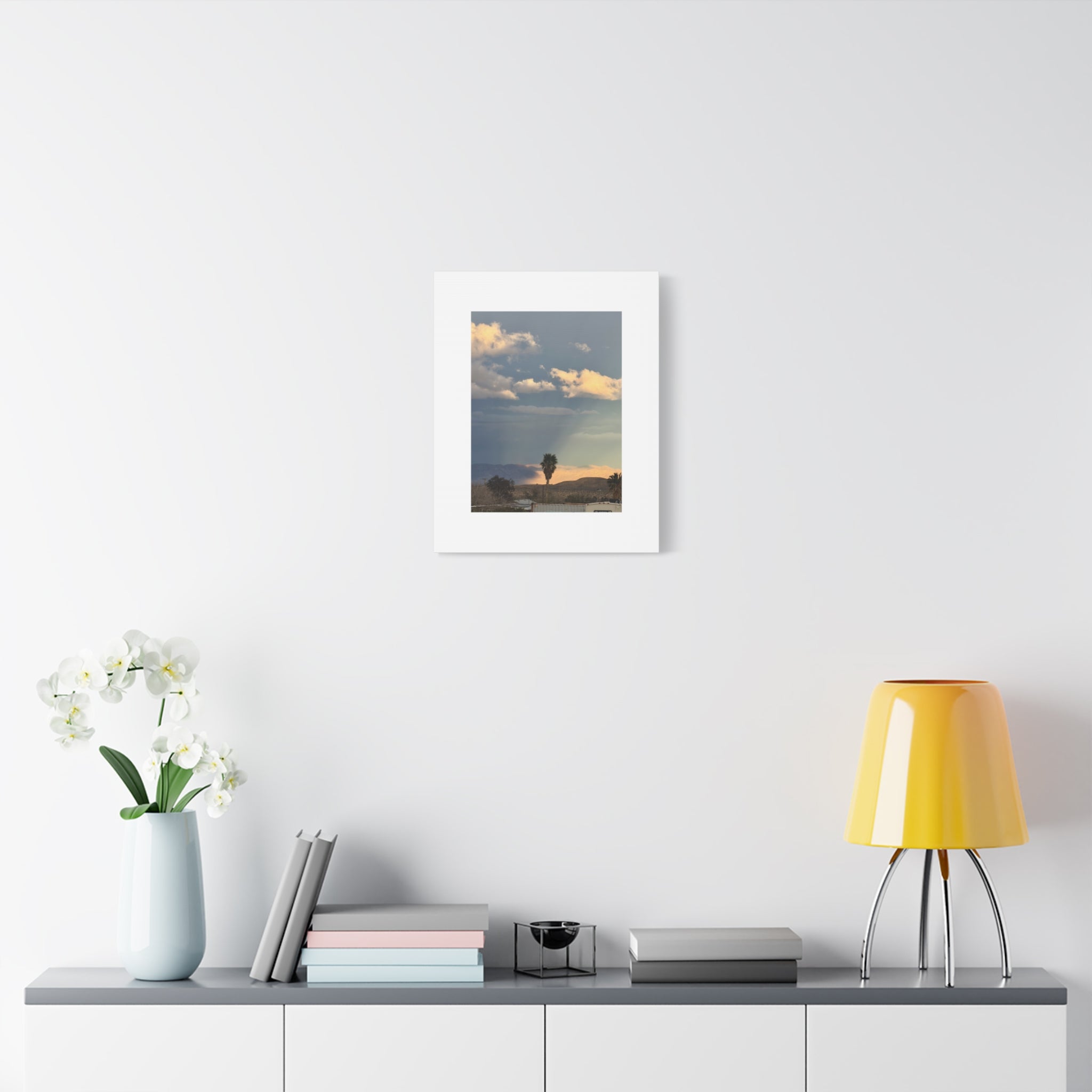 Desert Storm Light Print — Sunlit Mountains Rain Cloud Photography Wall Art