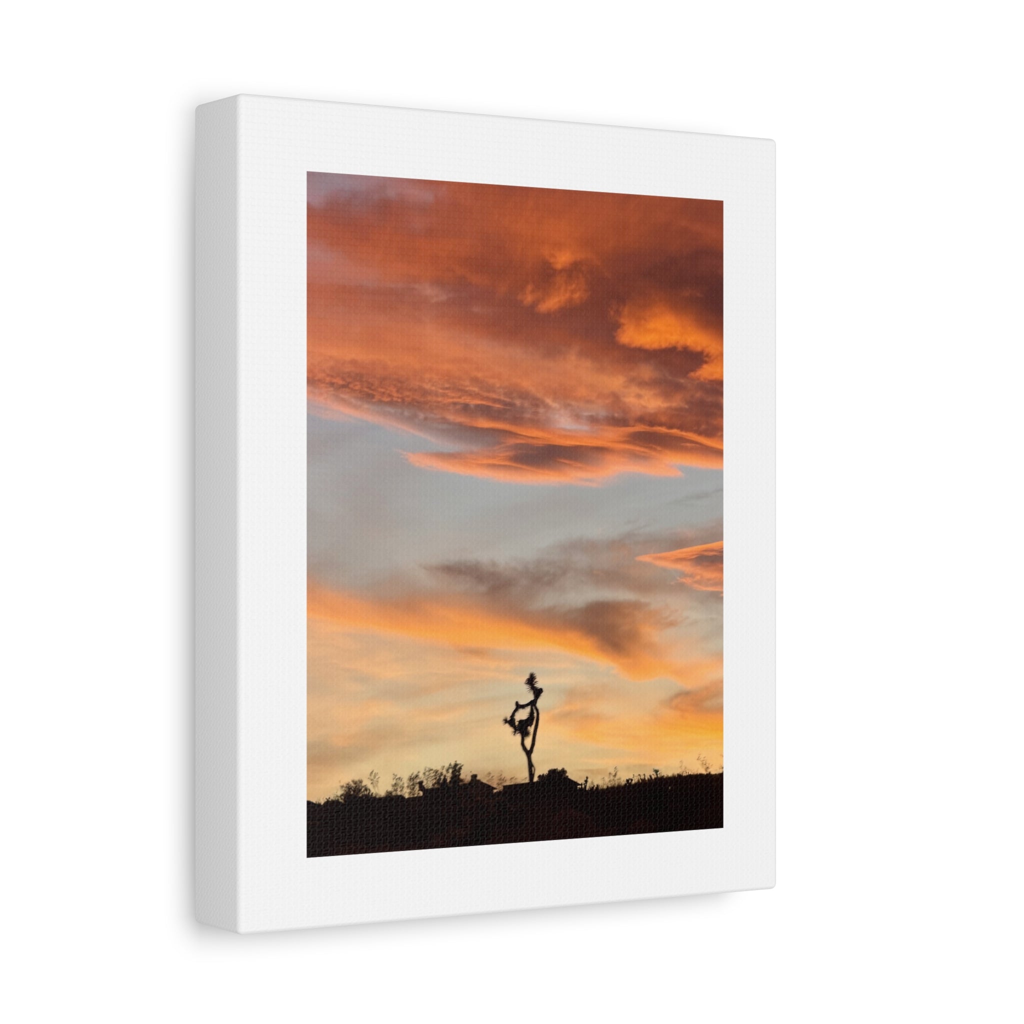 Lone Joshua Tree Sunset Print — Desert Silhouette Orange Sky Wall Art