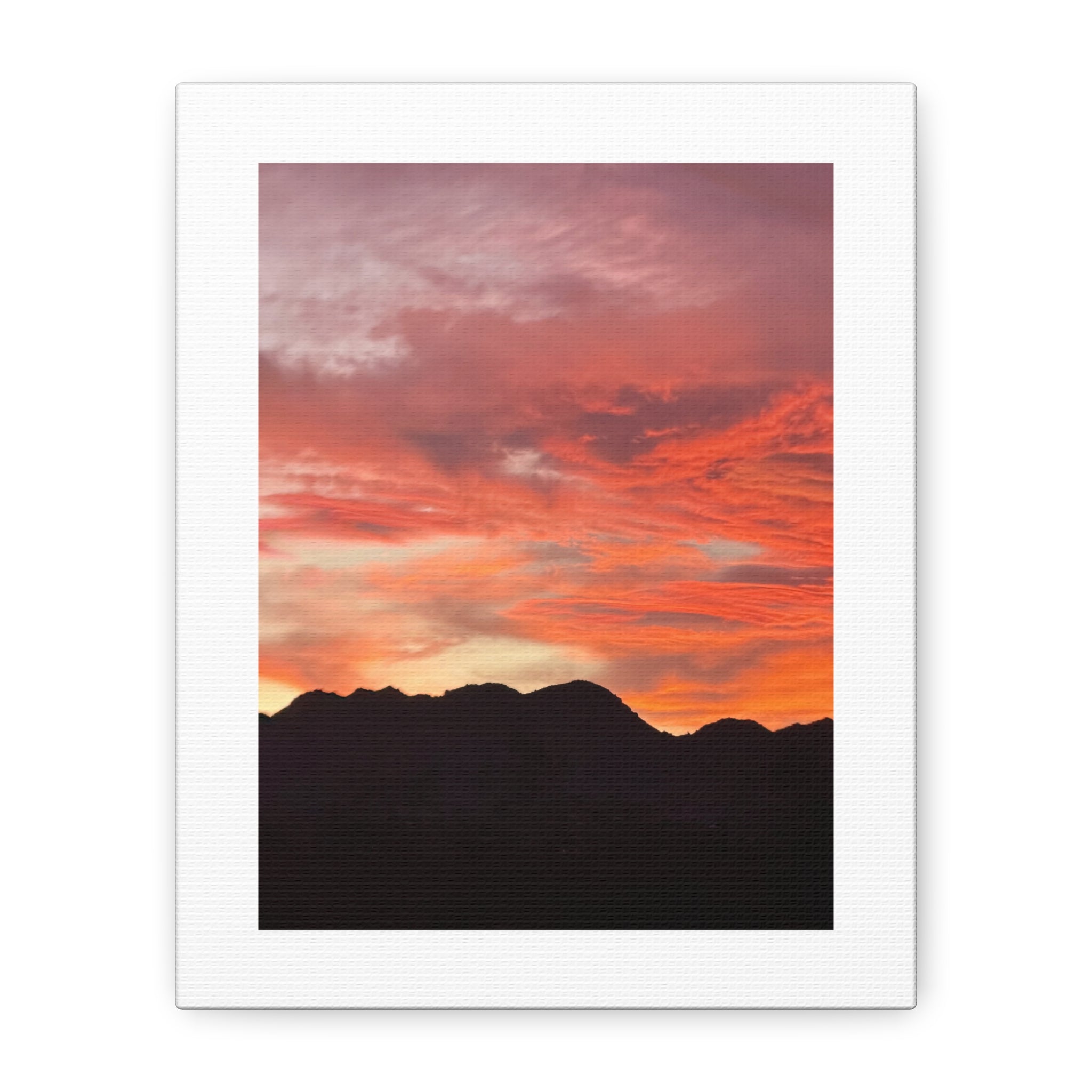 Mountain Ridgeline Sunset Print — Coral Sky Desert Landscape Wall Art