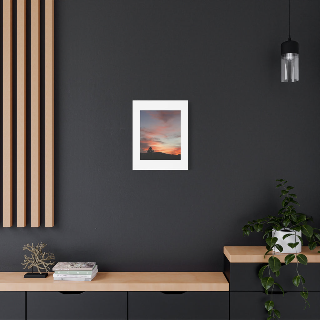 Joshua Tree Pink Sunset Print — Peach Sky Desert Silhouette Wall Art